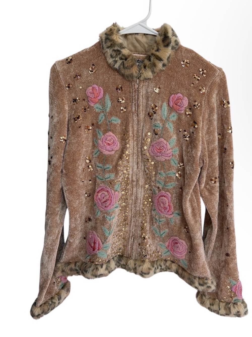 Sweater Sweater Full Zip Sequin Floral Sweater Size Medium Vintage